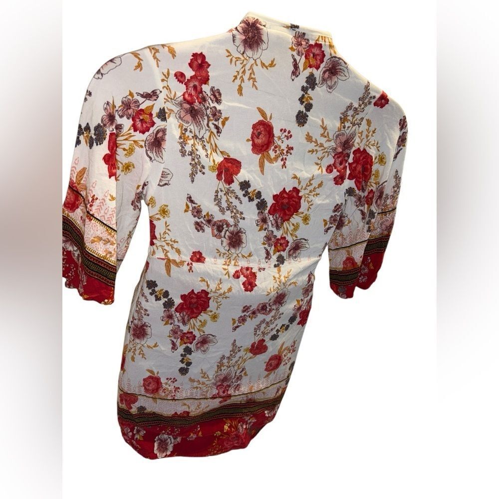 Knox Rose Cream & Red Floral Boho Open Kimono Cardigan - Size XS - Picture 10 of 10